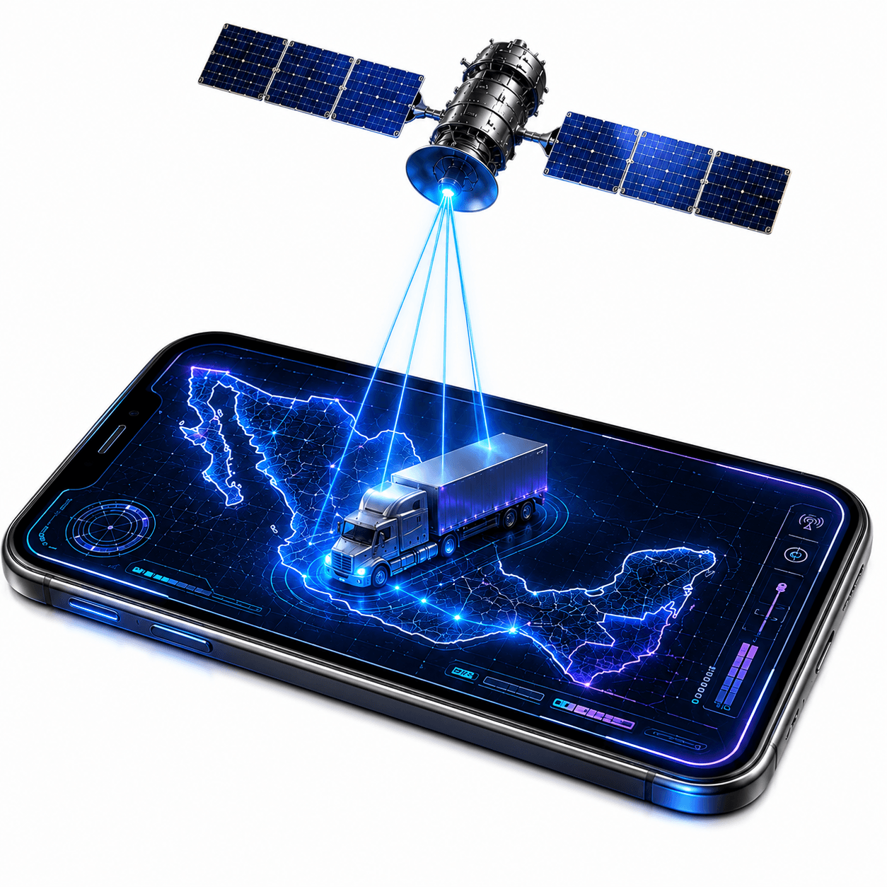 La plataforma SYSTEC abierta en un celular, mostrando el mapa de México con una unidad rastreada por satélite